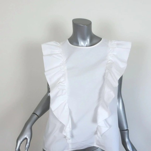 Current/Elliott Tops - Current/Elliott Ruffled Top White Cotton Poplin Size 2 Sleeveless Blouse